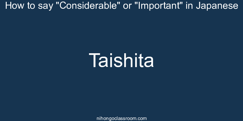 How to say "Considerable" or "Important" in Japanese taishita